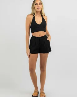 Sets|Linen Blend*Mooloola Abby Hawaii Shorts Black