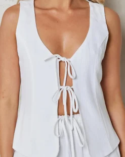 Sets|Linen Blend*Mooloola Adi Dallis Tie Front Vest White