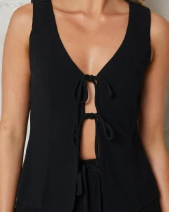 Outlet Adi Dallis Tie Front Vest Women Sets|Linen Blend