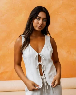 Sets|Linen Blend*Mooloola Adi Dallis Tie Front Vest Natural Salt And Pepper