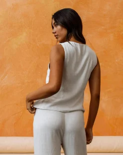 Sets|Linen Blend*Mooloola Adi Dallis Tie Front Vest Natural Salt And Pepper