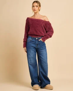 Knitwear|Jumpers & Hoodies*Luvalot Adia Off Shoulder Knit Jumper Berry