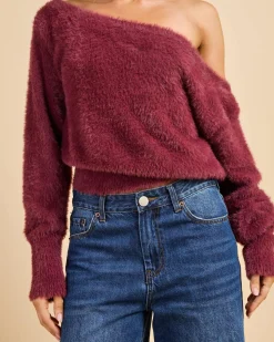 Knitwear|Jumpers & Hoodies*Luvalot Adia Off Shoulder Knit Jumper Berry