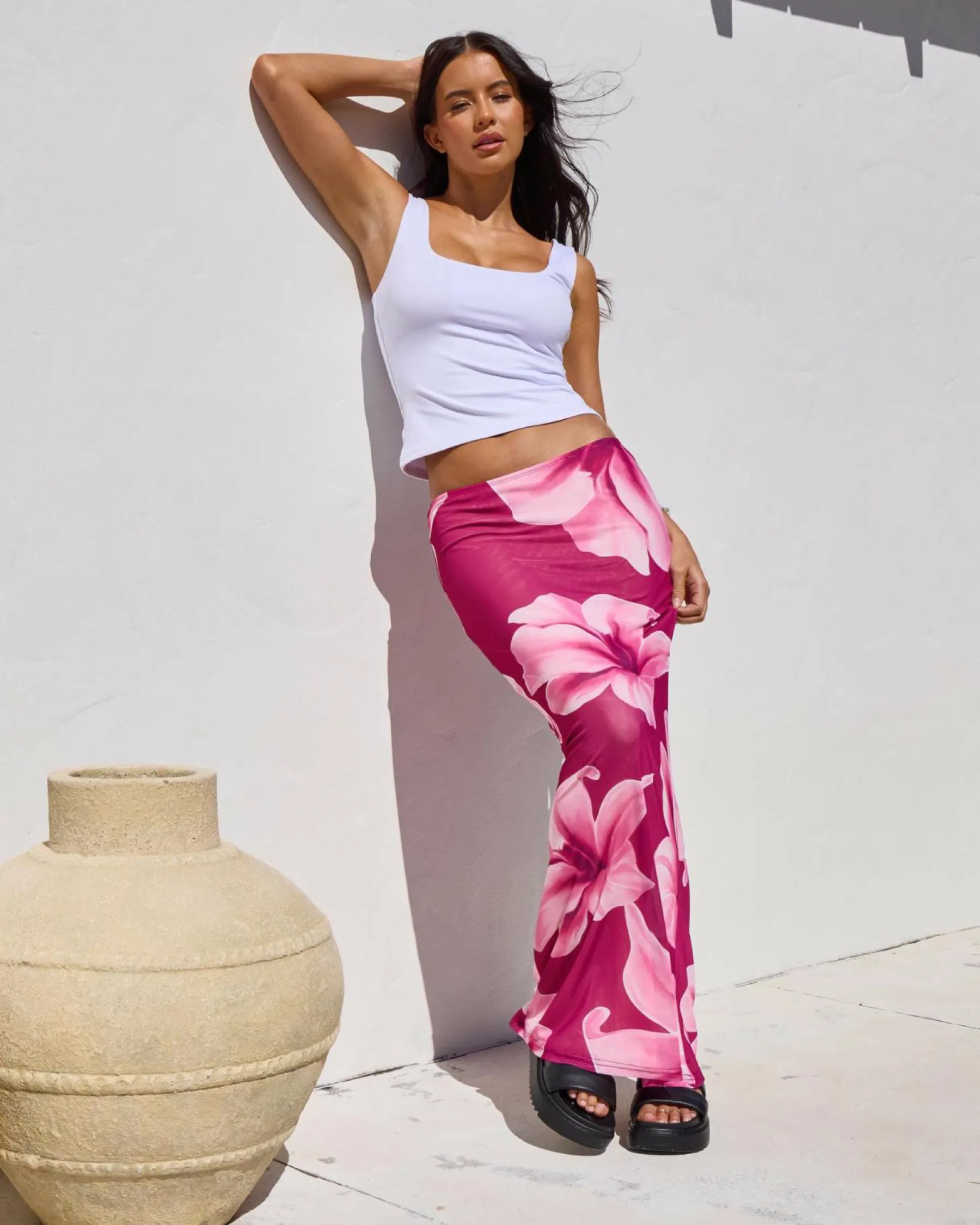 Bottoms*Ava And Ever Alani Maxi Skirt Pink/pink Floral