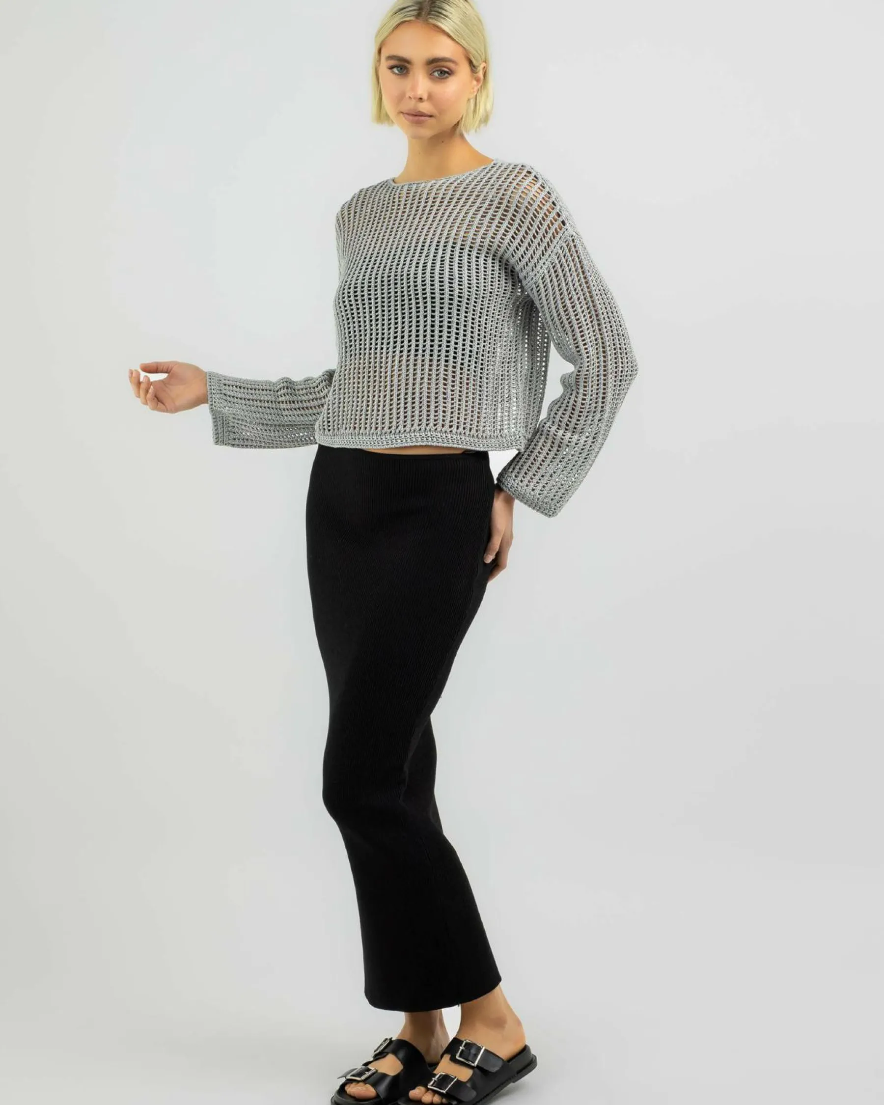 Tops*Ava And Ever Alexa Crochet Long Sleeve Top Cement