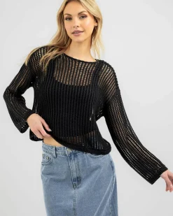 Tops*Ava And Ever Alexa Crochet Long Sleeve Top Black
