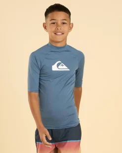 Rashies*Quiksilver All Time Boy's Short Sleeve Rash Vest Quarry Heather
