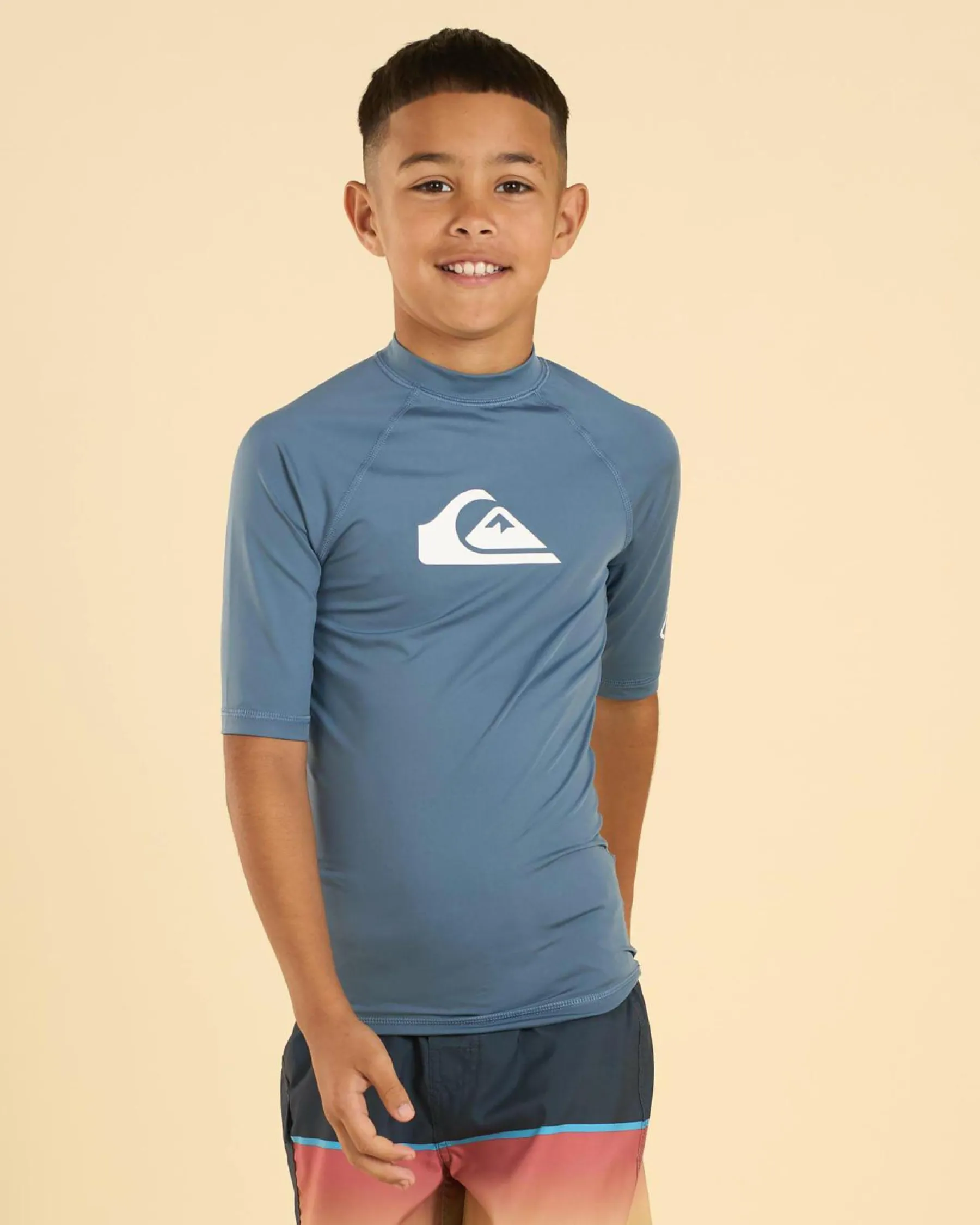 Rashies*Quiksilver All Time Boy's Short Sleeve Rash Vest Quarry Heather