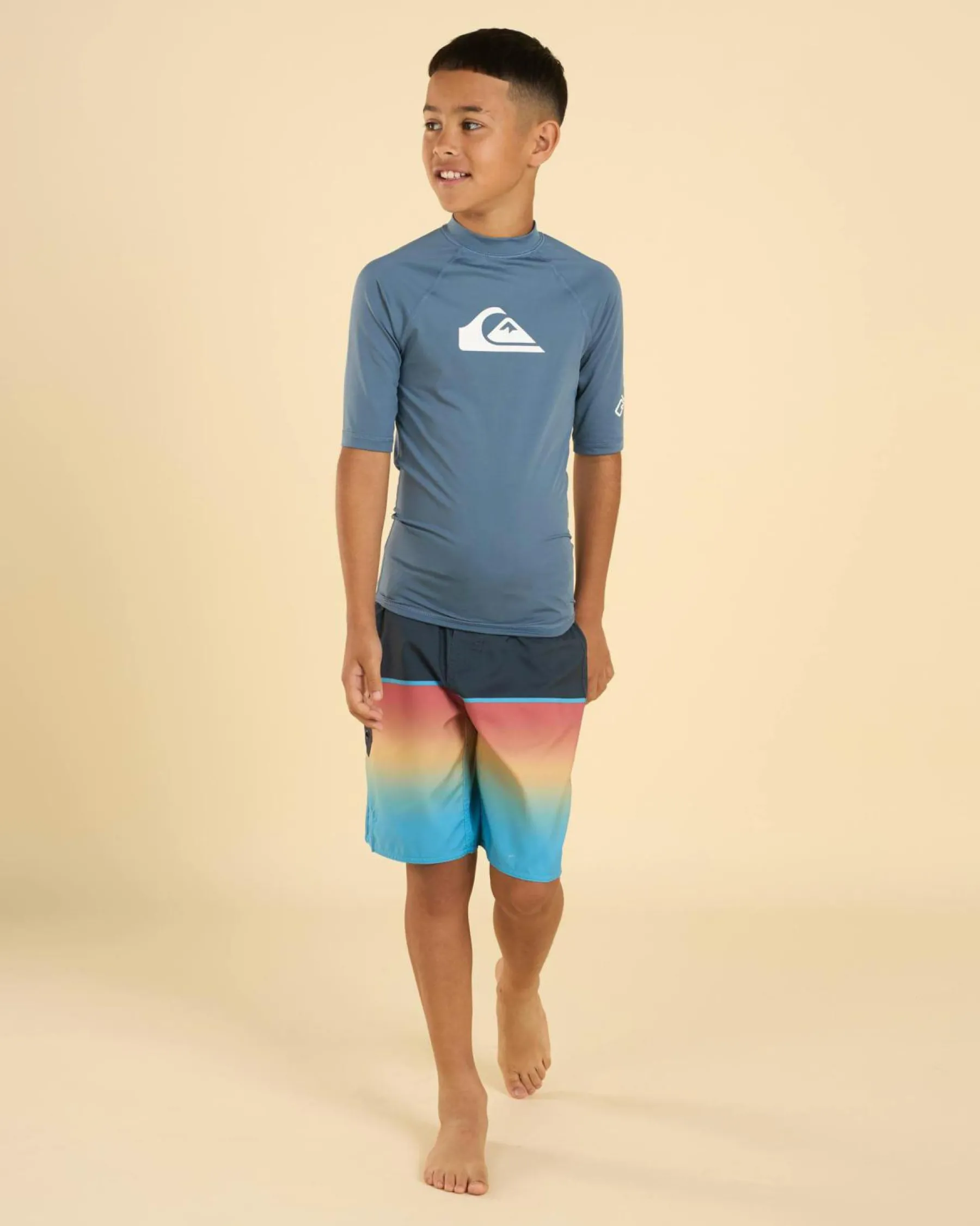Rashies*Quiksilver All Time Boy's Short Sleeve Rash Vest Quarry Heather