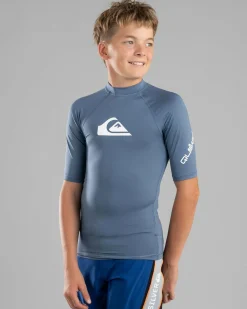 Rashies*Quiksilver All Time Boy's Short Sleeve Rash Vest China Blue