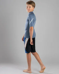 Rashies*Quiksilver All Time Boy's Short Sleeve Rash Vest China Blue