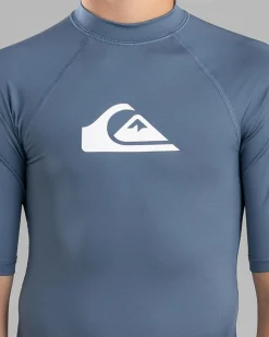 Rashies*Quiksilver All Time Boy's Short Sleeve Rash Vest China Blue