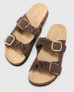 Sandals*Ava And Ever Allie Plait Slide Sandals Espresso