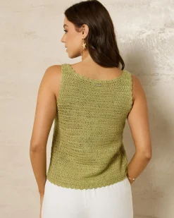 Tops*Mooloola Anastasia Crochet Tie Up Cami Top Sage