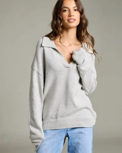 Knitwear|Jumpers & Hoodies*Ava And Ever Anthea Polo Collar Knit Jumper Grey Marle