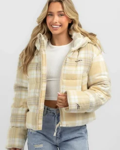 Jackets & Coats*Rip Curl Anti-Series Surf Check Hooded Puffer Jacket Natural