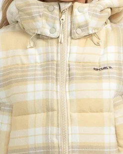 Jackets & Coats*Rip Curl Anti-Series Surf Check Hooded Puffer Jacket Natural