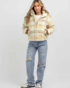 Jackets & Coats*Rip Curl Anti-Series Surf Check Hooded Puffer Jacket Natural