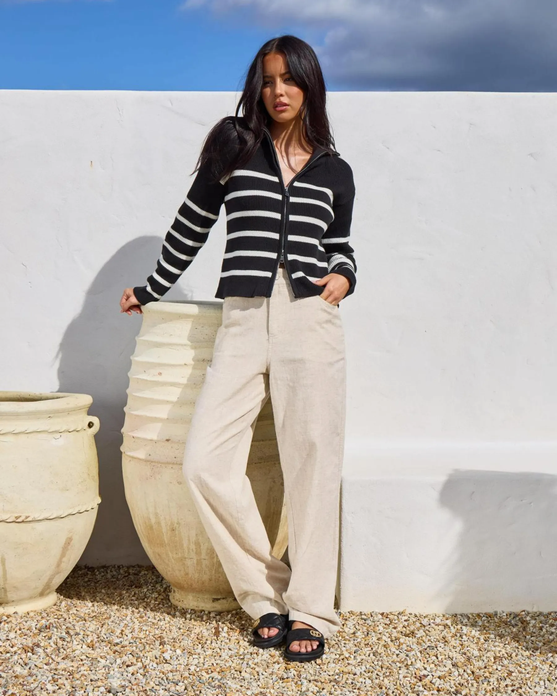 Linen Blend|Bottoms*Ava And Ever Archie Pants Natural Salt & Pepper