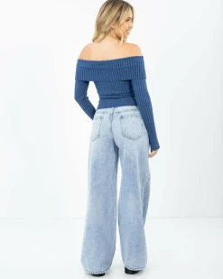 Tops*Ava And Ever Ari Off Shoulder Knit Top Indigo