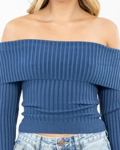 Tops*Ava And Ever Ari Off Shoulder Knit Top Indigo