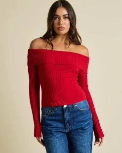 Tops*Ava And Ever Ari Off Shoulder Knit Top Berry