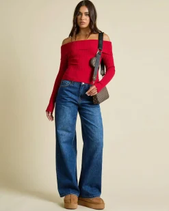 Tops*Ava And Ever Ari Off Shoulder Knit Top Berry