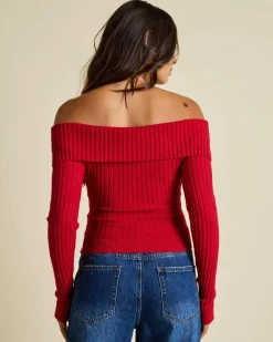 Tops*Ava And Ever Ari Off Shoulder Knit Top Berry