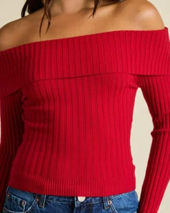 Tops*Ava And Ever Ari Off Shoulder Knit Top Berry