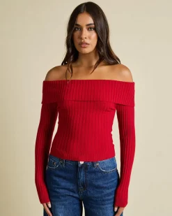 Tops*Ava And Ever Ari Off Shoulder Knit Top Berry