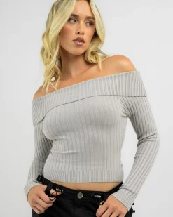 Tops*Ava And Ever Ari Off Shoulder Knit Top Grey