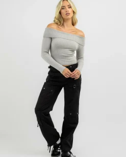 Tops*Ava And Ever Ari Off Shoulder Knit Top Grey