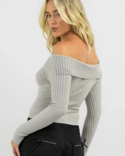 Tops*Ava And Ever Ari Off Shoulder Knit Top Grey