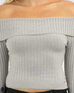 Tops*Ava And Ever Ari Off Shoulder Knit Top Grey