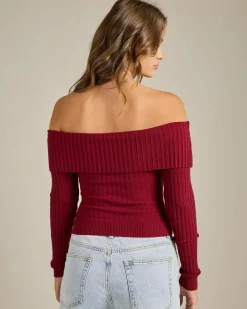 Tops*Ava And Ever Ari Off Shoulder Knit Top Burgundy