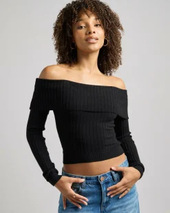 Tops*Ava And Ever Ari Off Shoulder Knit Top Black