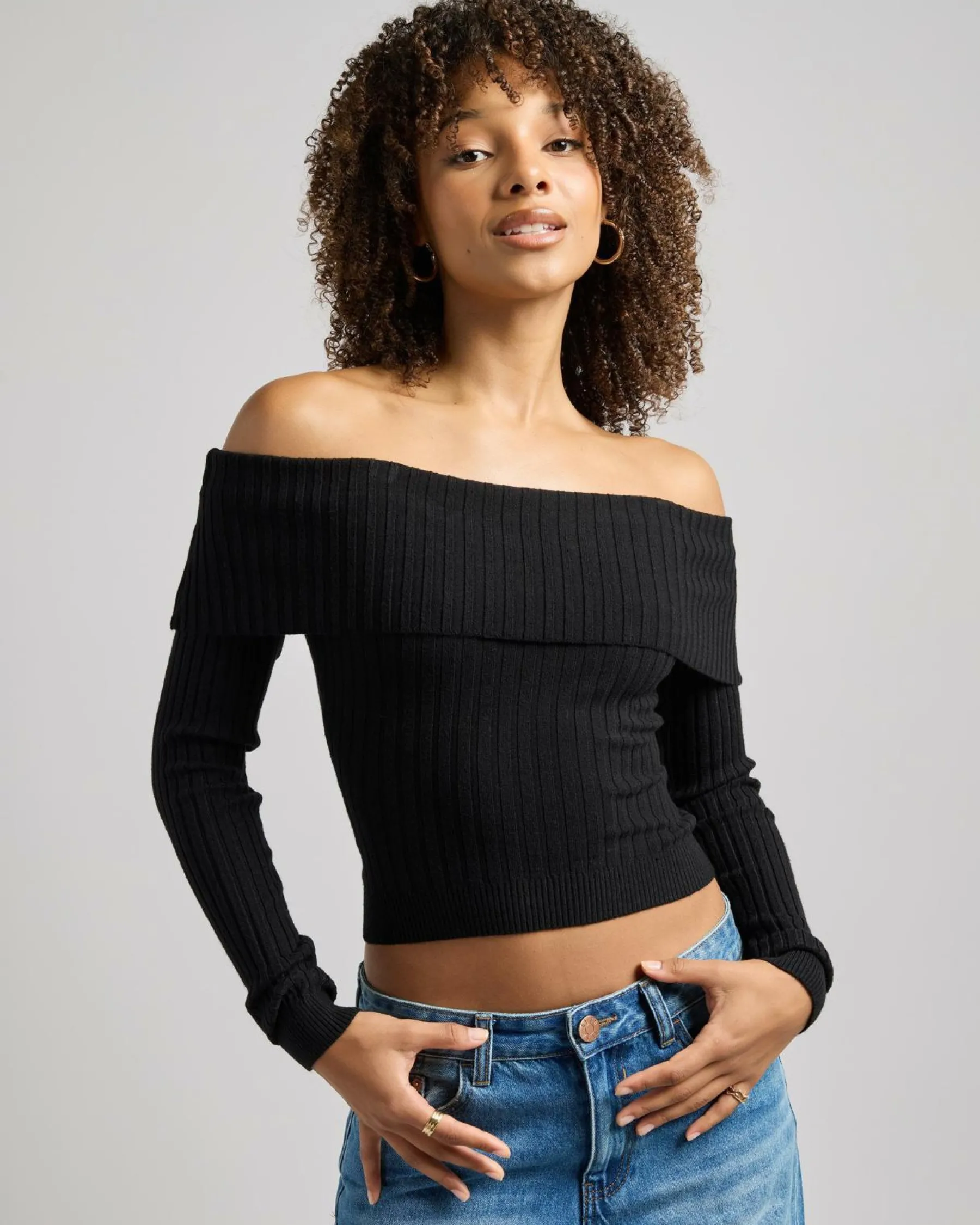 Tops*Ava And Ever Ari Off Shoulder Knit Top Black