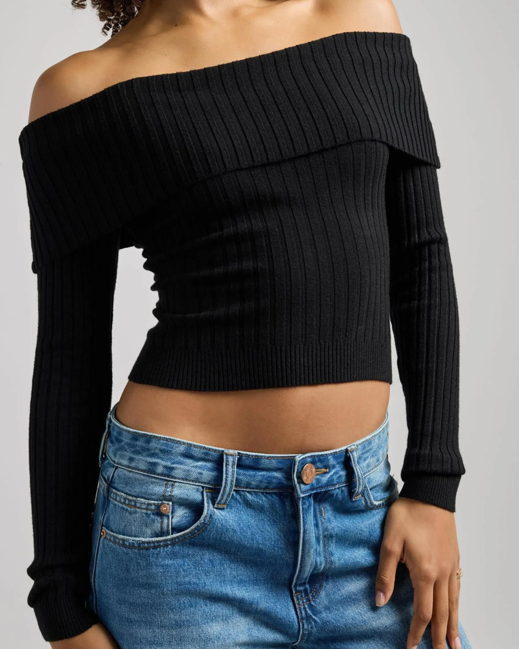 Tops*Ava And Ever Ari Off Shoulder Knit Top Black
