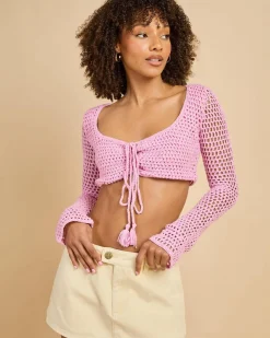 Tops*Ava And Ever Ashy Crochet Ultra Crop Top Baby Pink