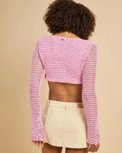 Tops*Ava And Ever Ashy Crochet Ultra Crop Top Baby Pink