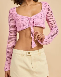 Tops*Ava And Ever Ashy Crochet Ultra Crop Top Baby Pink