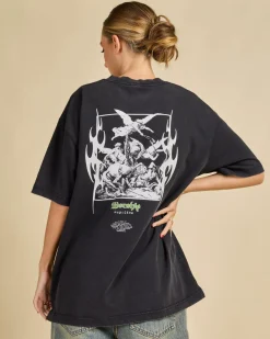 Tops*Worship Supplies At Peace Oversized Fit T-Shirt Black Sun Fade