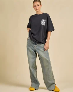 Tops*Worship Supplies At Peace Oversized Fit T-Shirt Black Sun Fade