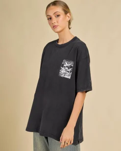 Tops*Worship Supplies At Peace Oversized Fit T-Shirt Black Sun Fade