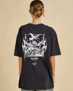 Tops*Worship Supplies At Peace Oversized Fit T-Shirt Black Sun Fade