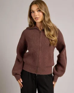 Knitwear|Jumpers & Hoodies*Mooloola Aurora Zip Knit Chocolate