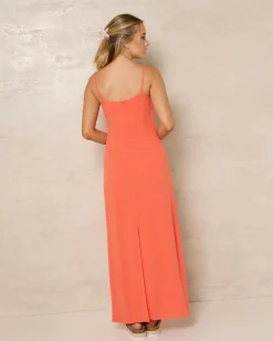 Linen Blend|Dresses*Rhythm Austin Gathered Maxi Dress Coral