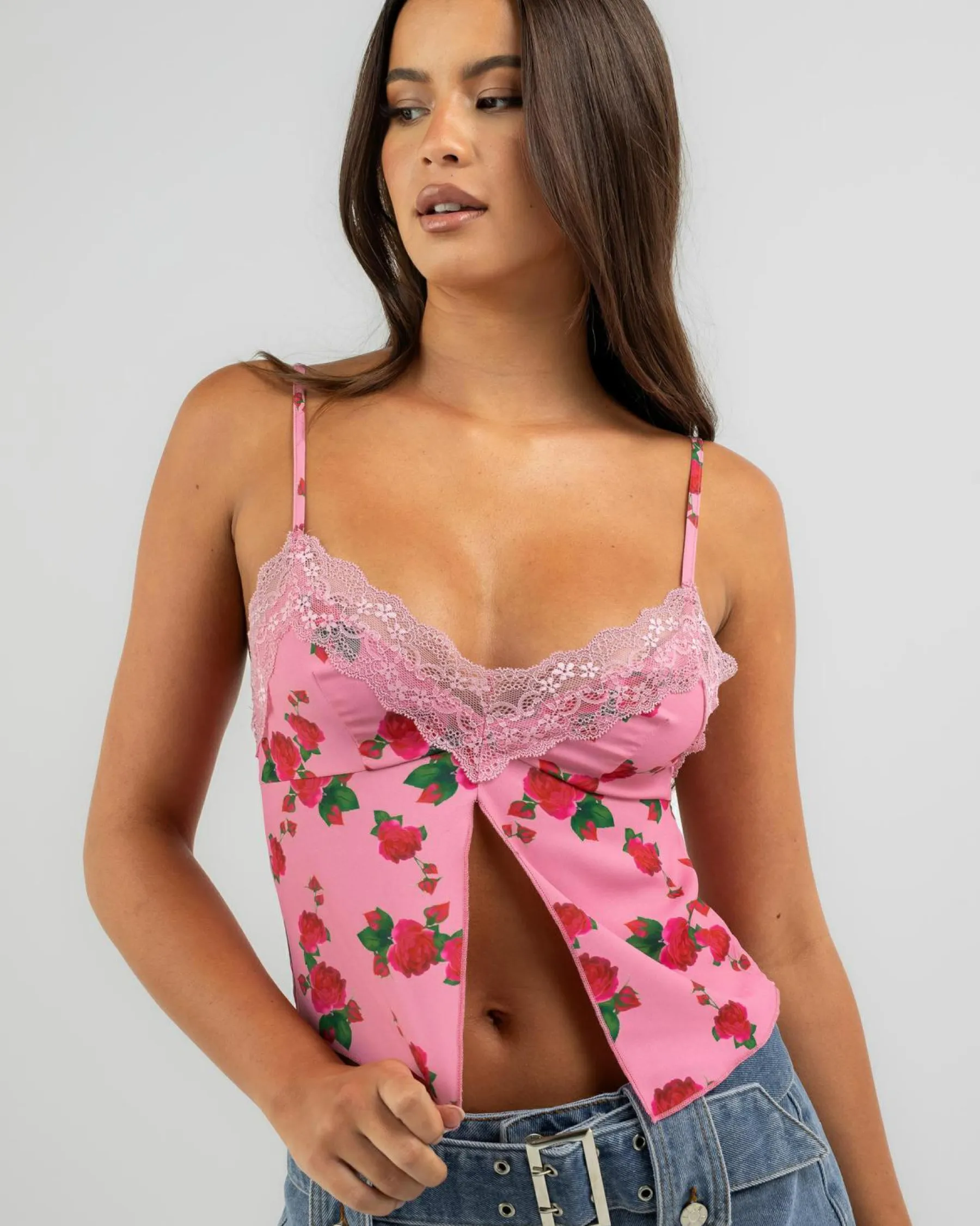 Tops*Ava And Ever Ava Cami Top Pink Rose Floral