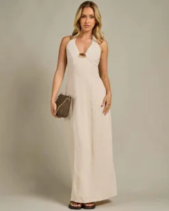 Linen Blend|Dresses*Mooloola Ava Hawaii Maxi Dress Natural Salt & Pepper