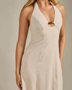 Linen Blend|Dresses*Mooloola Ava Hawaii Maxi Dress Natural Salt & Pepper